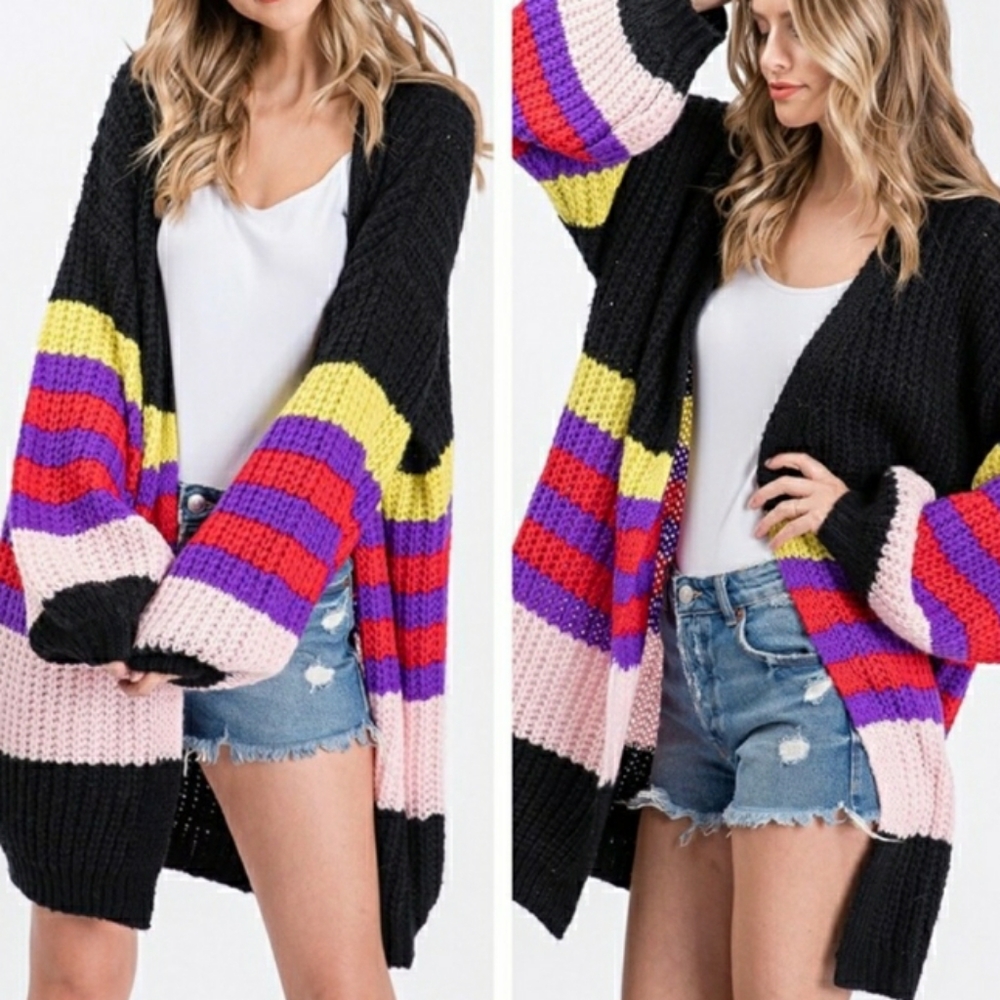 Nwot oversize cardigan striped black Large sweater
